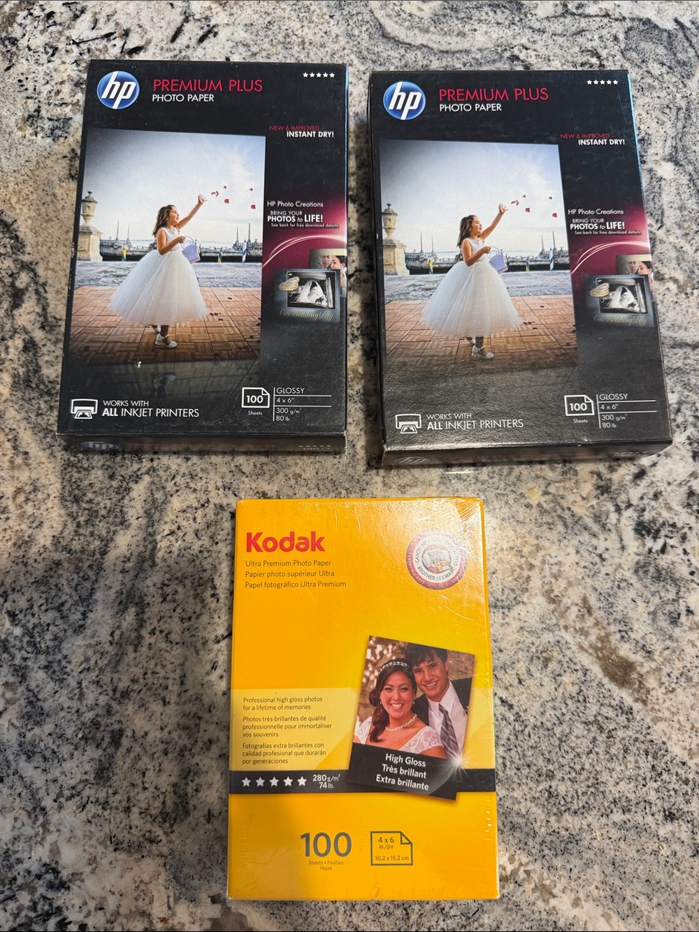 Bundle Photo Paper 2 Packs of HP Premium Plus and 1 Pack of Kodak Ultra Premium